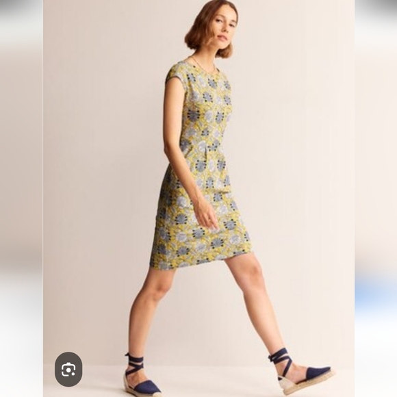 EUC BODEN FLORRIE JERSEY DRESS YELLOW NAVY SZ 6 - Picture 3 of 12